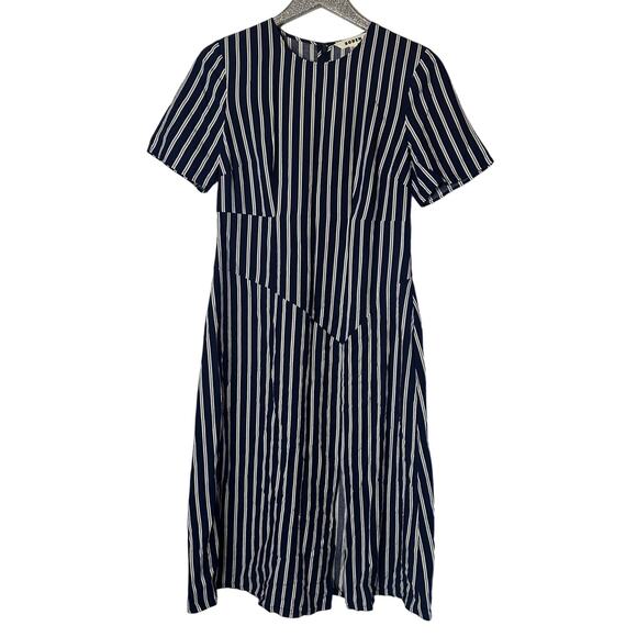 Boden Striped Asymmetric Midi Dress Navy Blue NEW - Picture 1 of 9